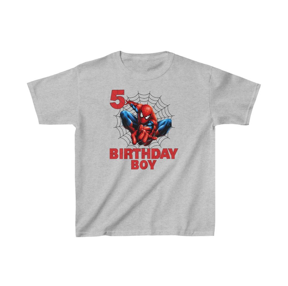 Matching Family Outfits - 5th Birthday Boy Spiderman Printed T-Shirt - Grey