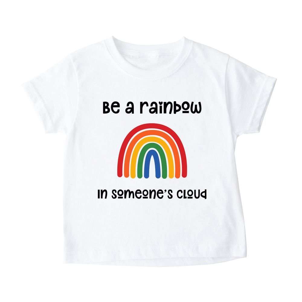 Matching Family Outfits - Be A Rainbow In Someone's Cloud Printed Kids T-Shirt - White