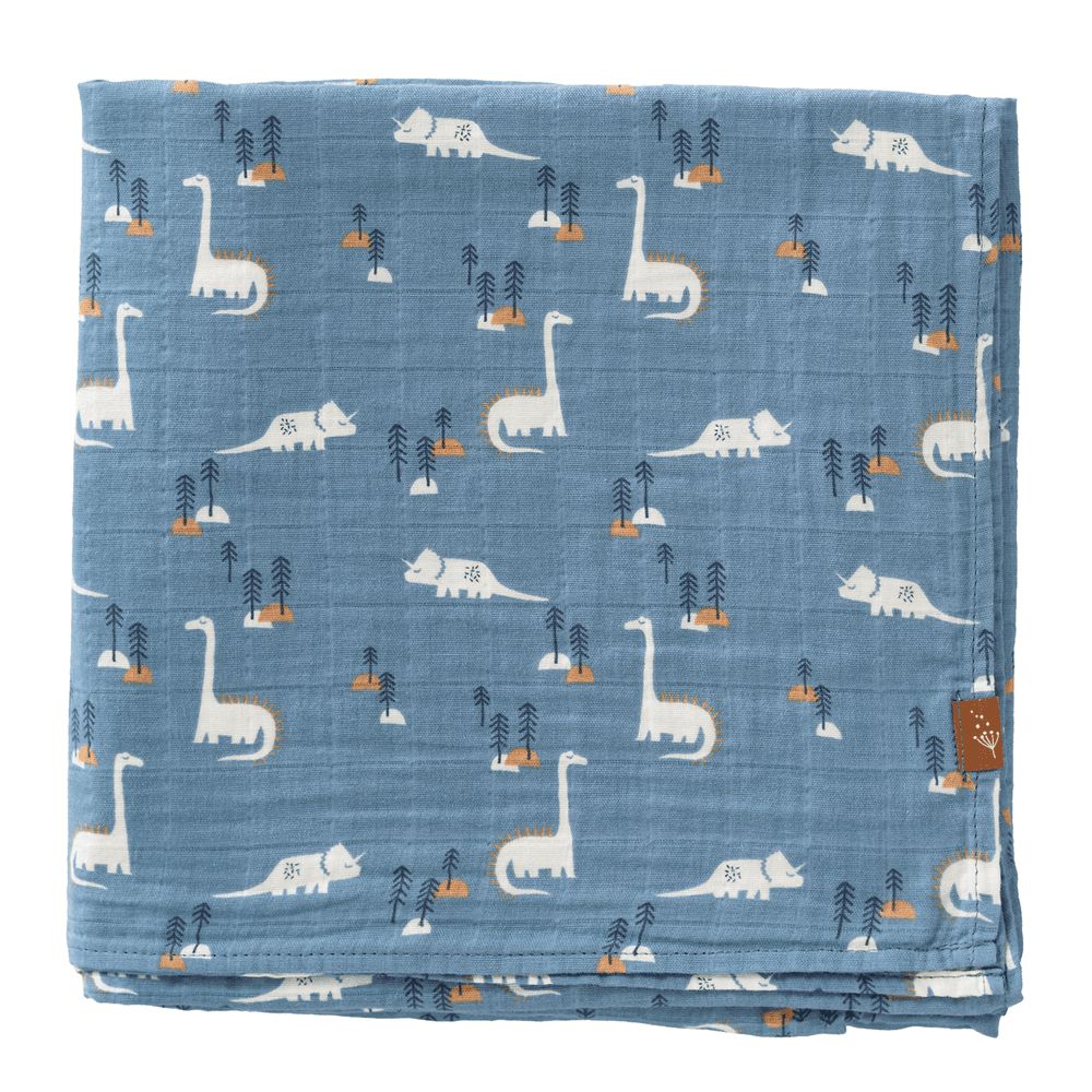 Fresk - Baby Swaddle - Dino - Blue - 120x120cm