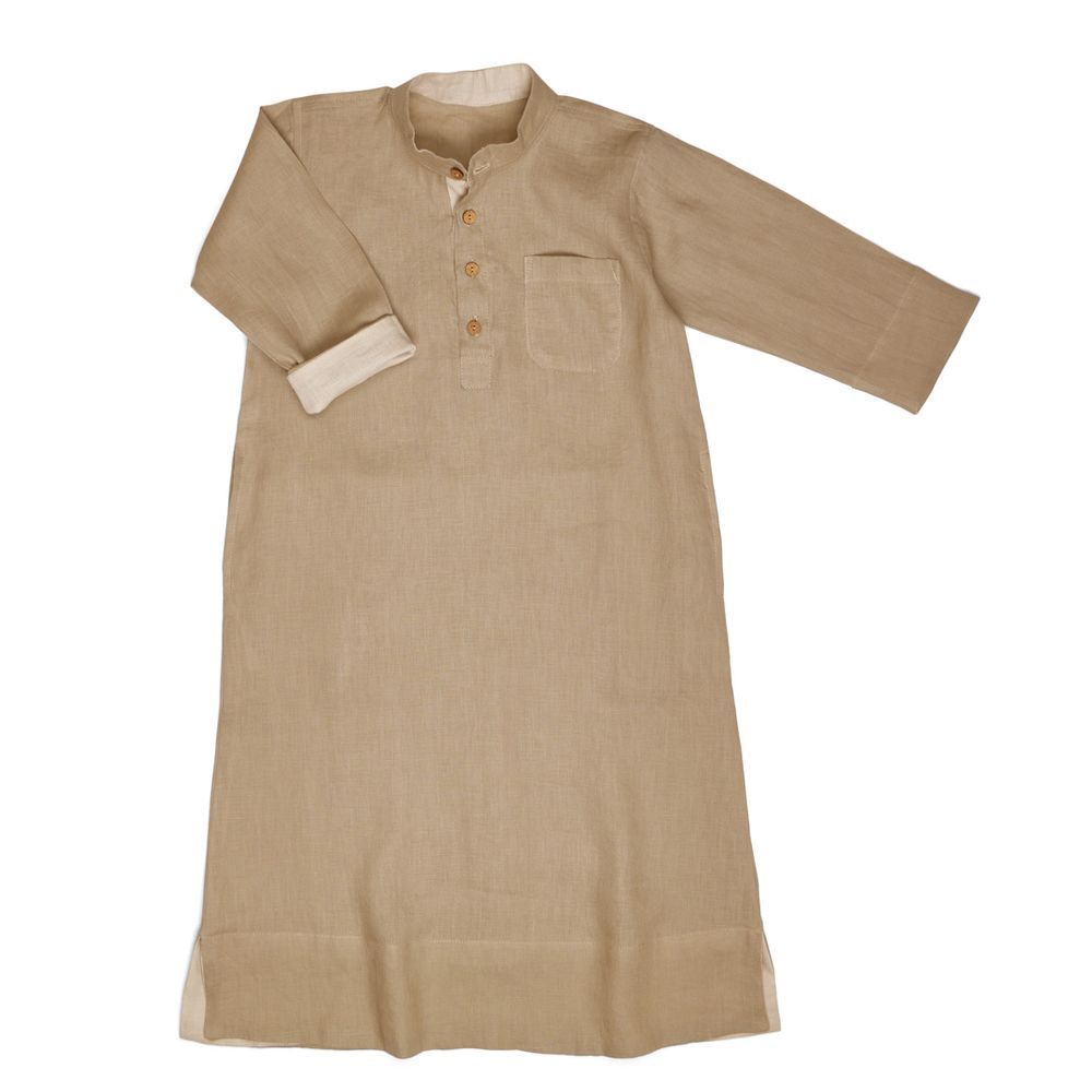 Maison Tini - Full Sleeves Linen Thobe - Dark Beige