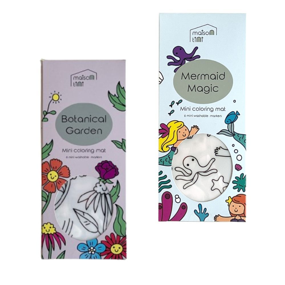 Maison Tini - Mini Coloring Placemats - Mermaid And Botanical Garden - 2 Pcs