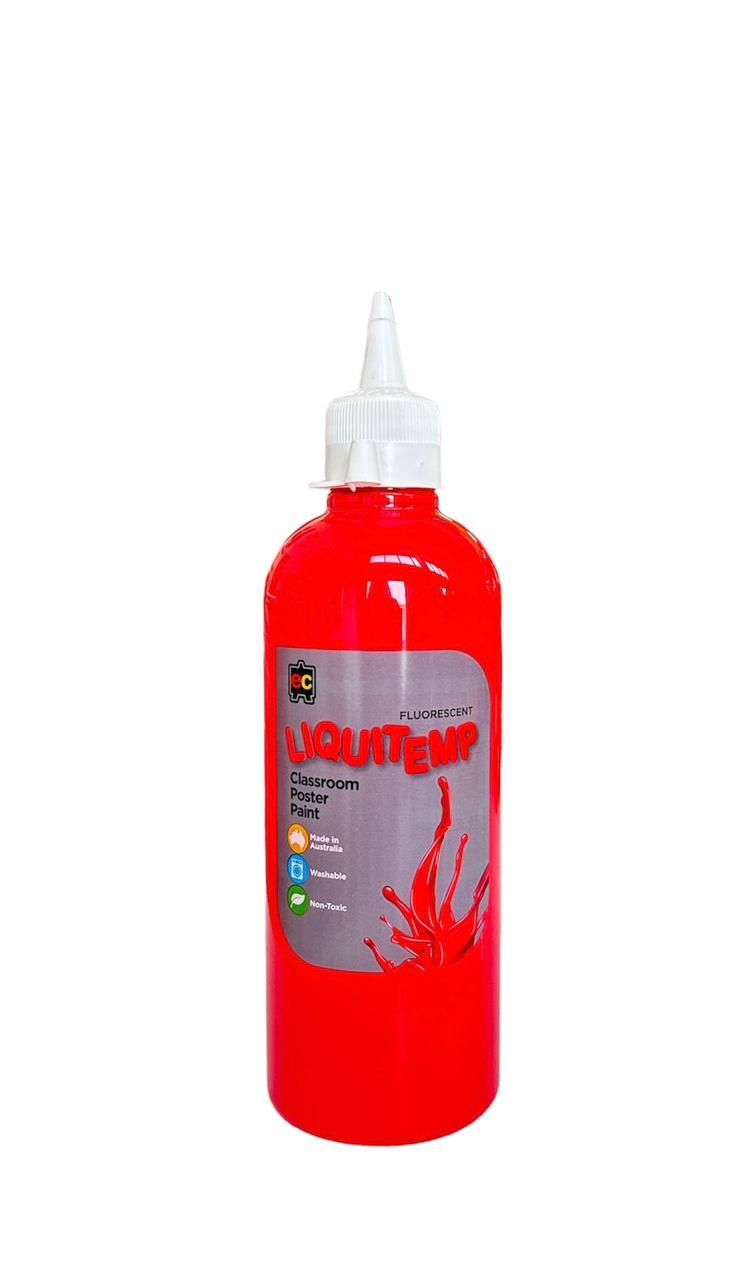 Edu Fun - Fluorescent Liquitemp Classroom Poster Paint - Red - 500 ml