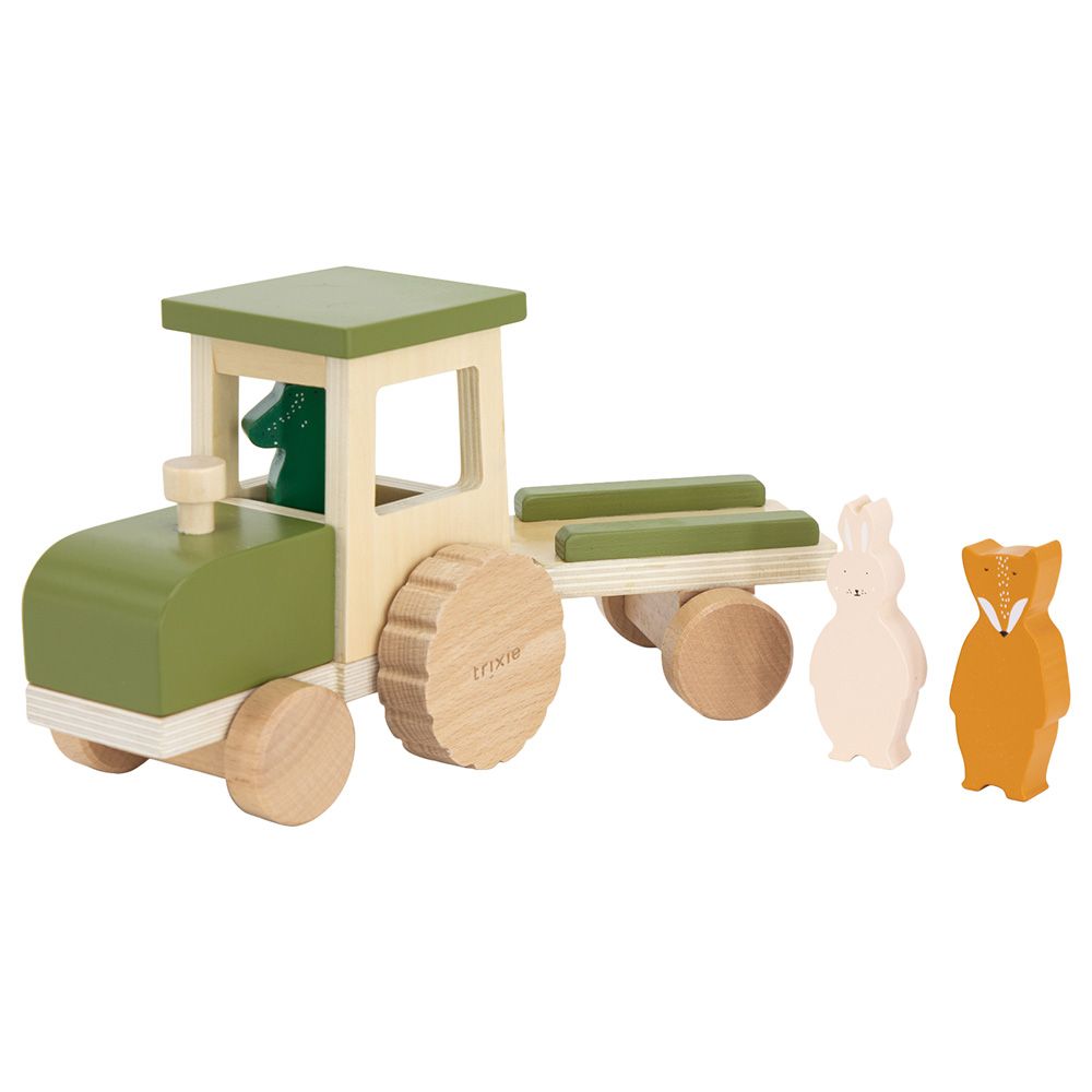 Trixie - Wooden Tractor With Trailer - Green