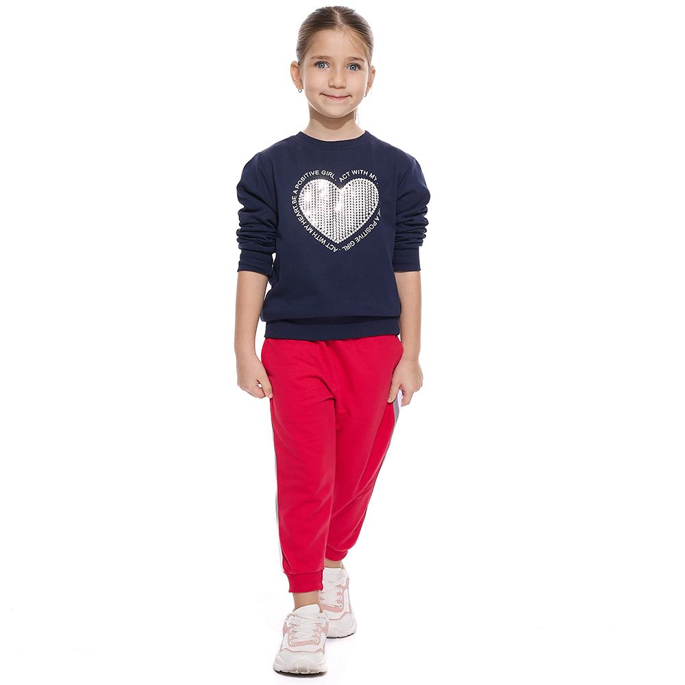 Victor And Jane - Girls Sequins Embroidered Sweatshirt - Navy