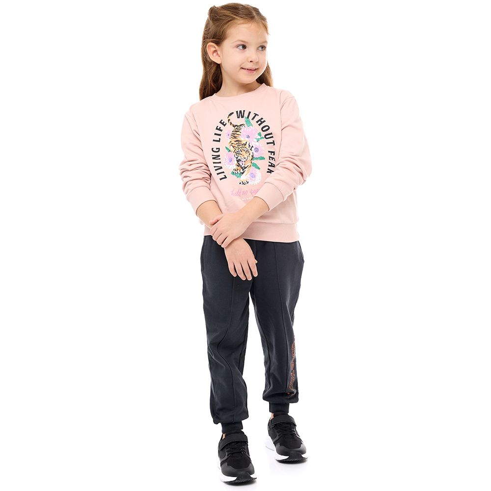 Victor And Jane - Girls Glitter Printed Sweatshirt - Pink