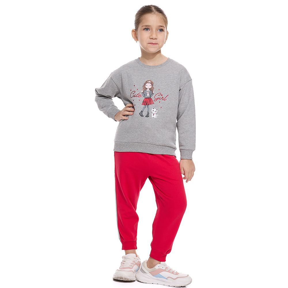 Victor and Jane - Sweat Top & Jogger - Grey and Fuchsia - 2 Pcs