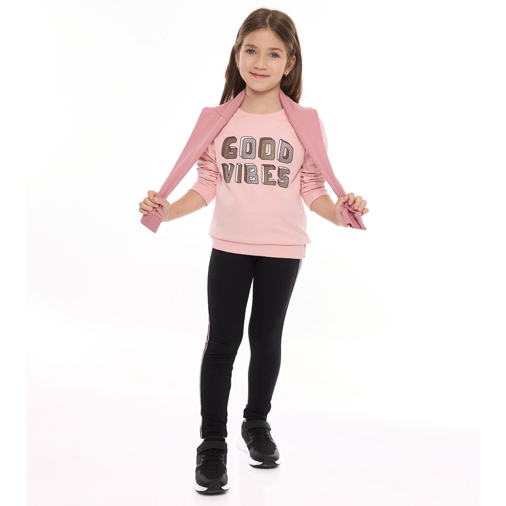 Victor and Jane - Girls 2-Piece Set - Pink Sweat Top & Black Leggings - 2 Pcs