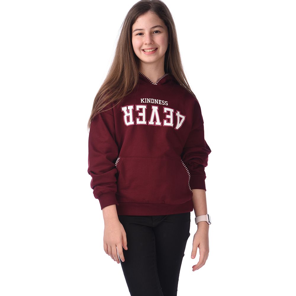 Victor And Jane - Girls Printed Comfy Fit Hoodie - Maroon