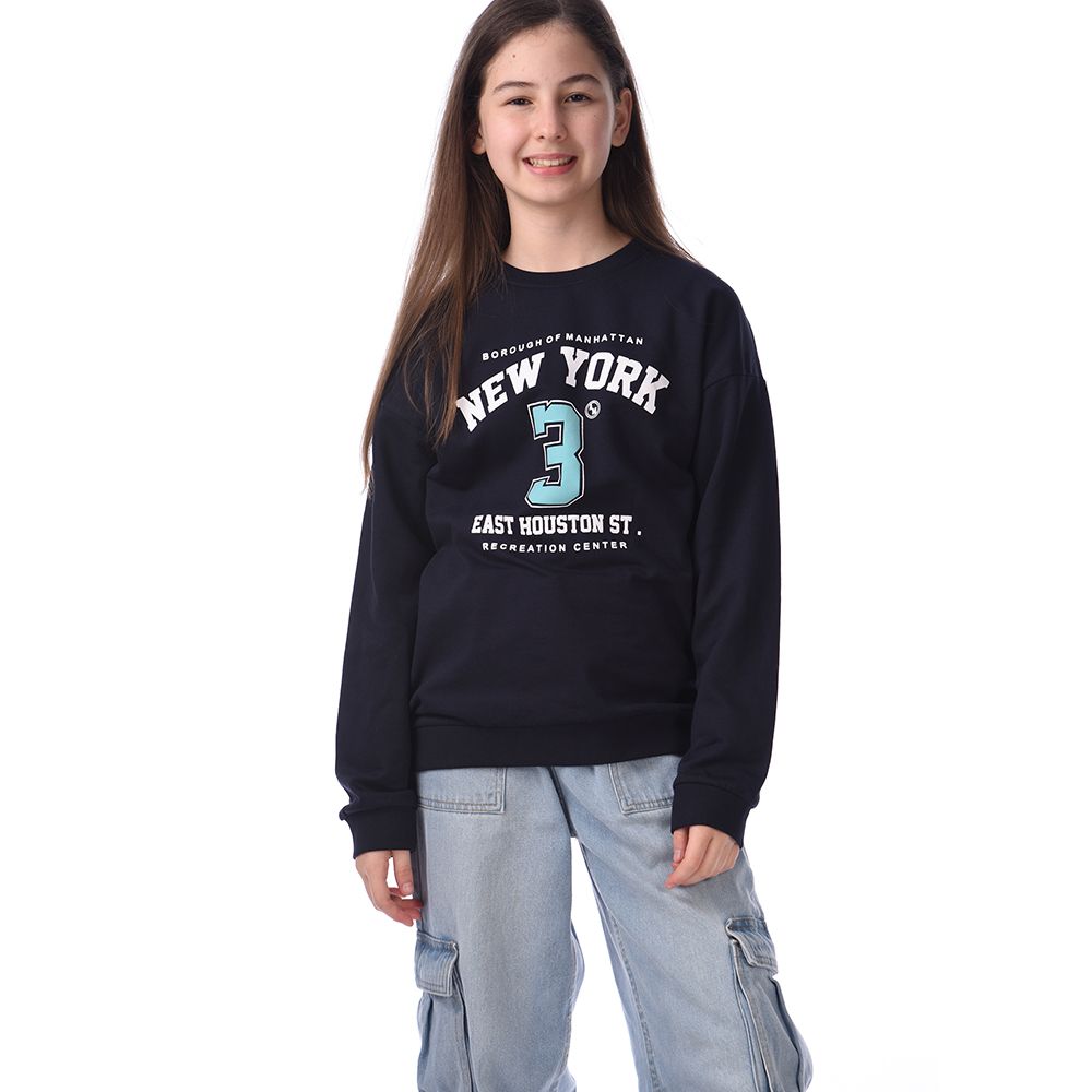 Victor And Jane - Girls Graphic Printed Comfy Fit Sweatshirt - Navy