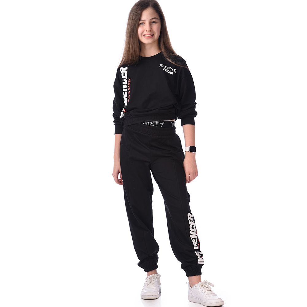 Victor and Jane - Girls Set - Co-ords Long Sleeve Sweat Top & Pants - Black - 2 Pcs