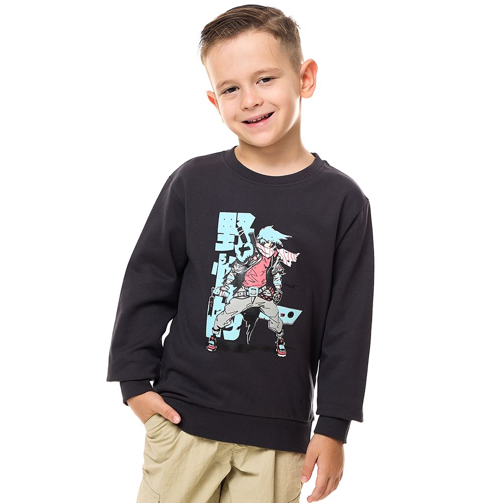 Victor and Jane - Boys' Cotton Sweatshirt - Dark Grey