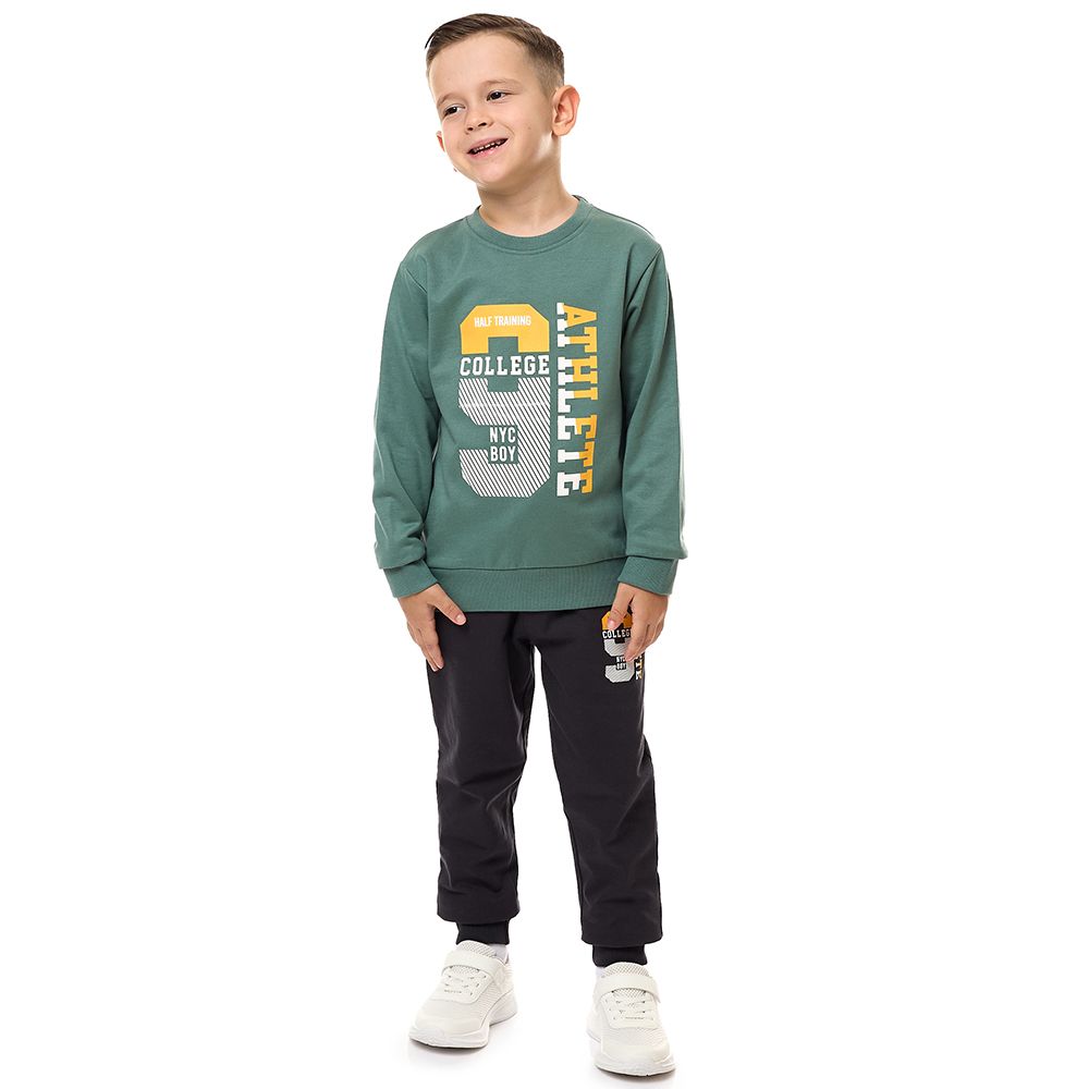 Victor and Jane - 2pc-Set - Boys' Sweatshirt And Jogger - Green/Dark Grey