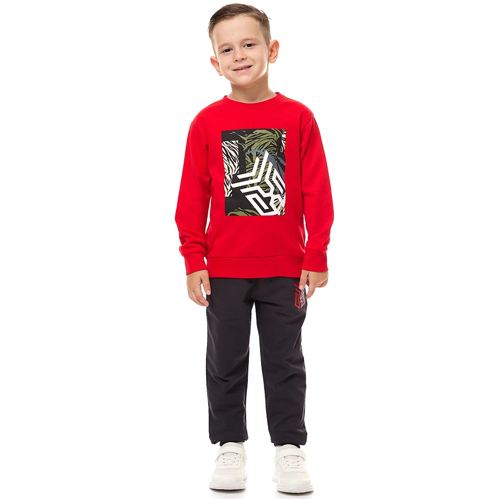 Victor and Jane - 2Pc-Set - Boys' Sweatshirt And Jogger - Red/Navy