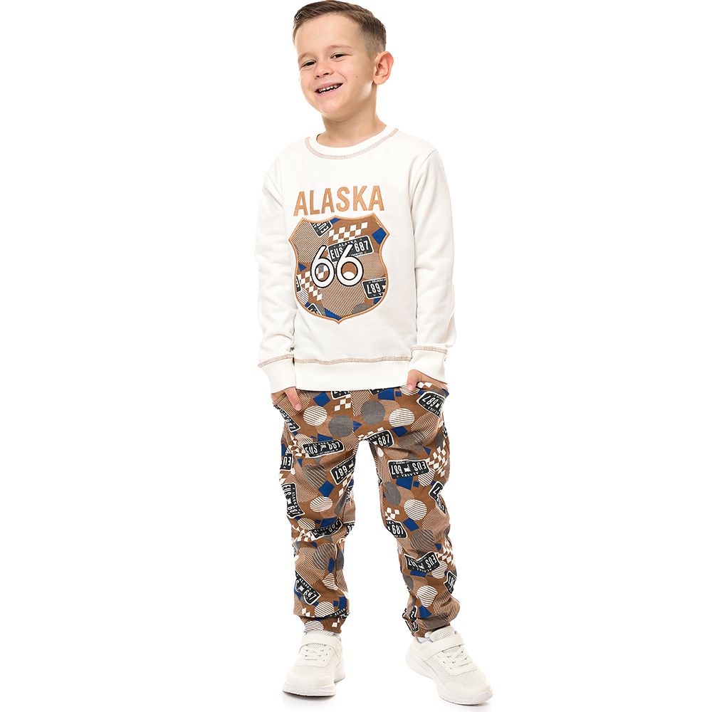 Victor and Jane - Boys 2-Piece Sweatshirt & Jogger Set - White/Brown