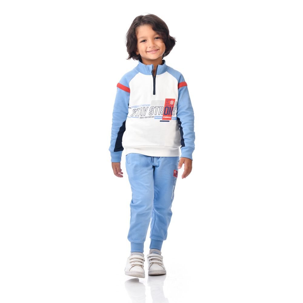 Victor and Jane - 2pc-Set - Boys Raglan Sweatshirt And Joggers - Off White/Blue