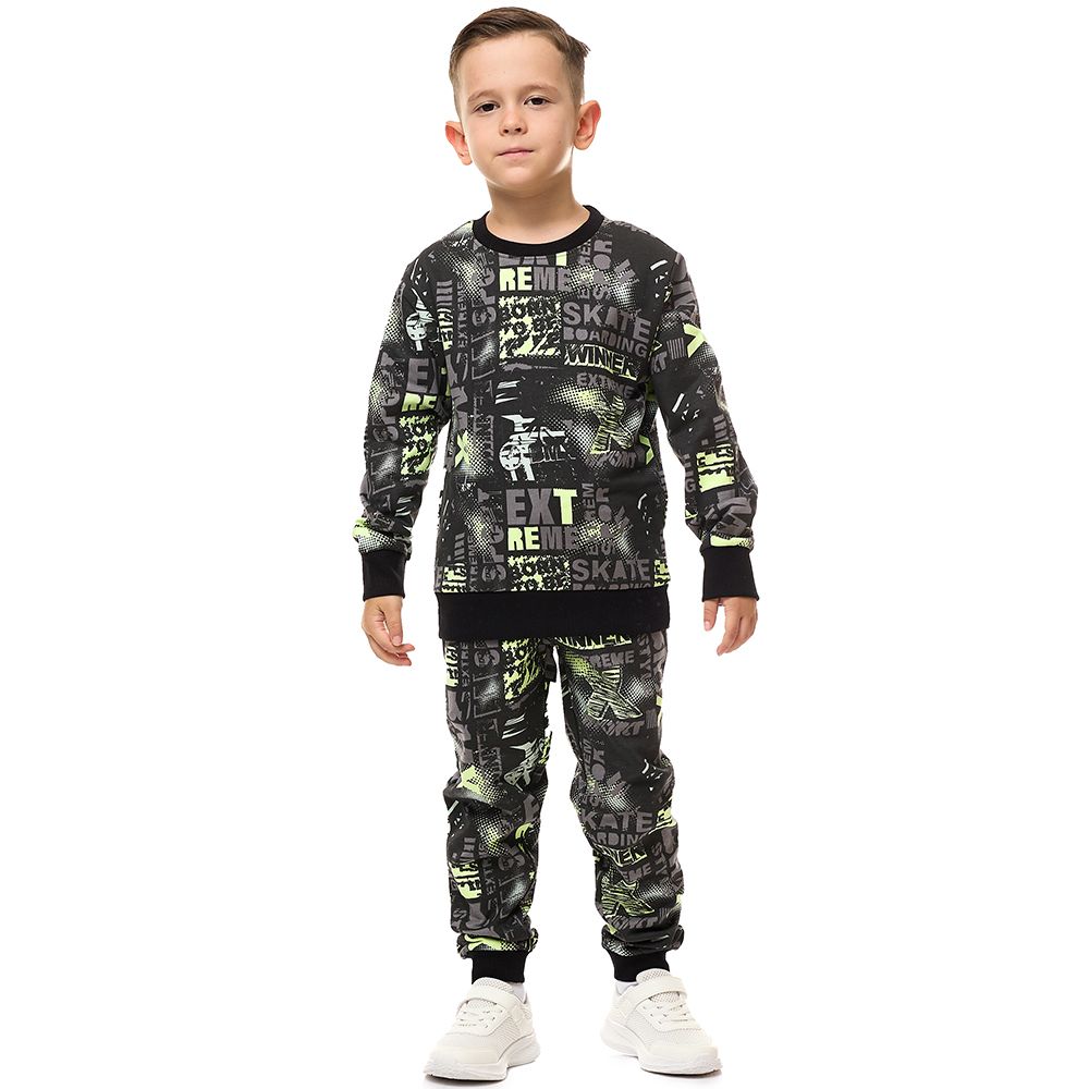 Victor and Jane - Boys' 2-Piece Printed Sweatshirt & Jogger Set - Black