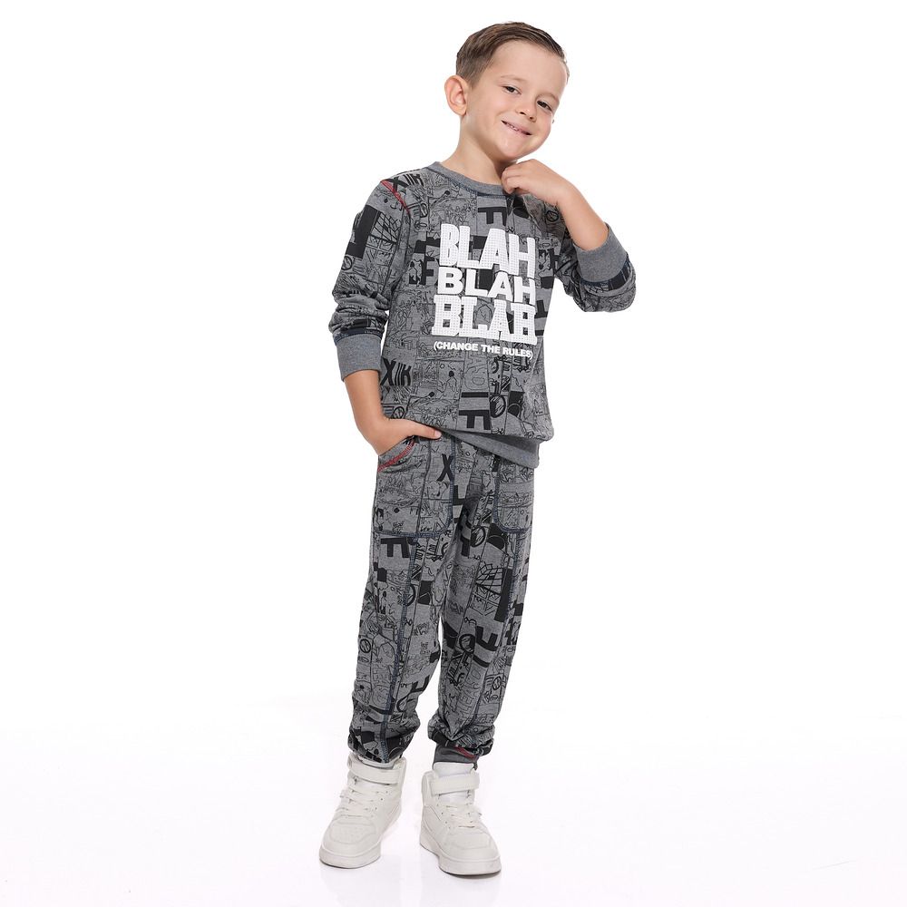 Victor and Jane - 2pc-Set - Boys' Printed Sweatshirt And Joggers - Grey