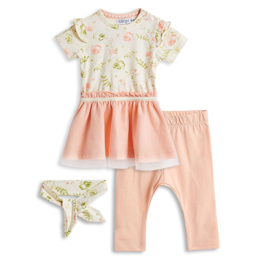 Dirkje - 2pc-Set - Babysuit And Headband - Peach/White