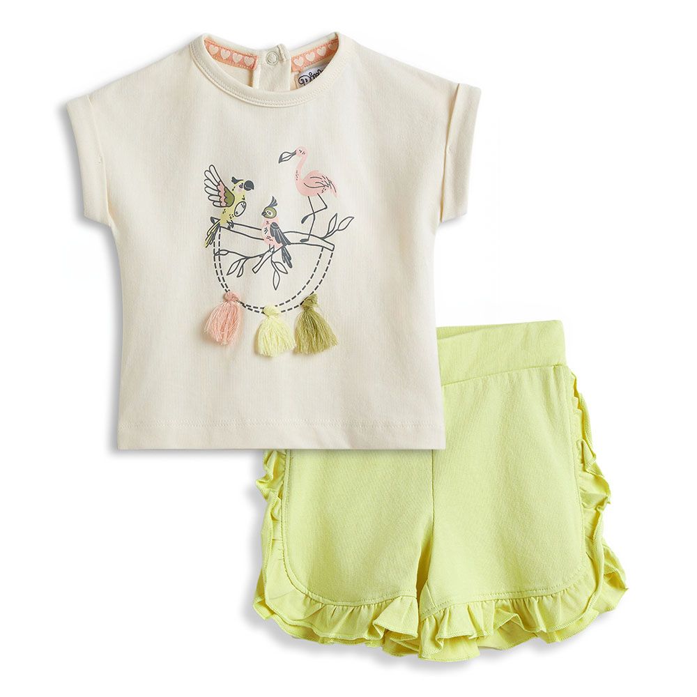 Dirkje - 2pc-Set - Girl's Top And Shorts - Off-White/Light Yellow