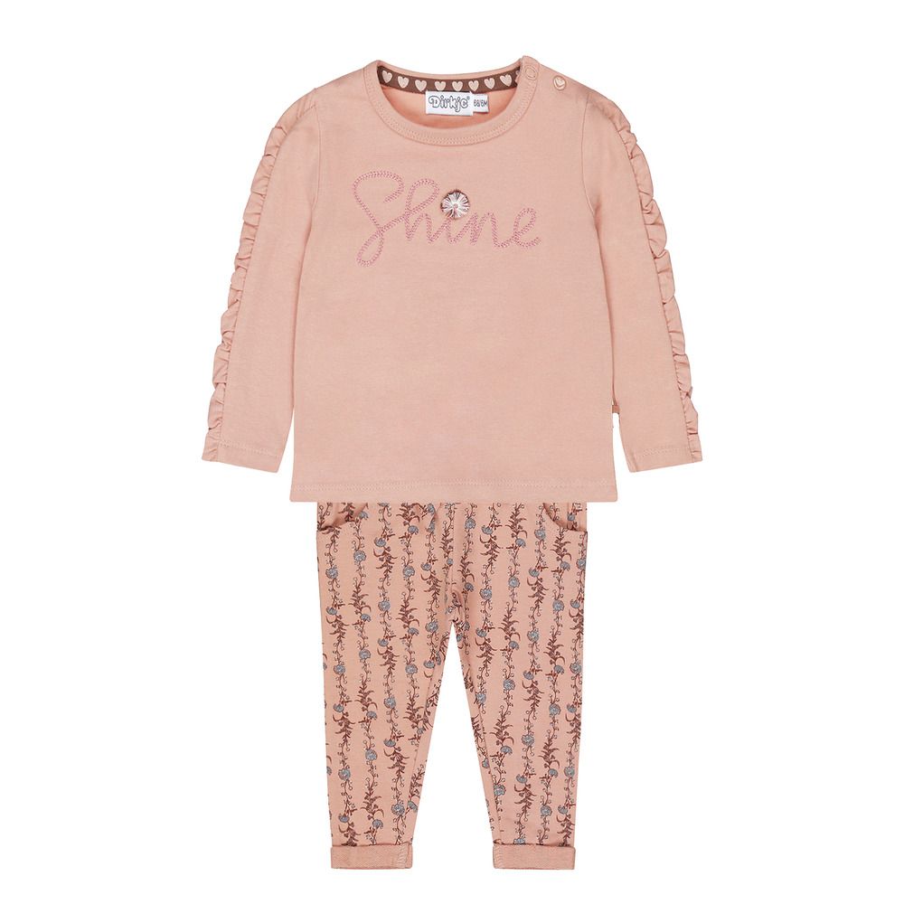 Dirkje - 2pc-Set - Top And Printed Pants - Dusty Pink