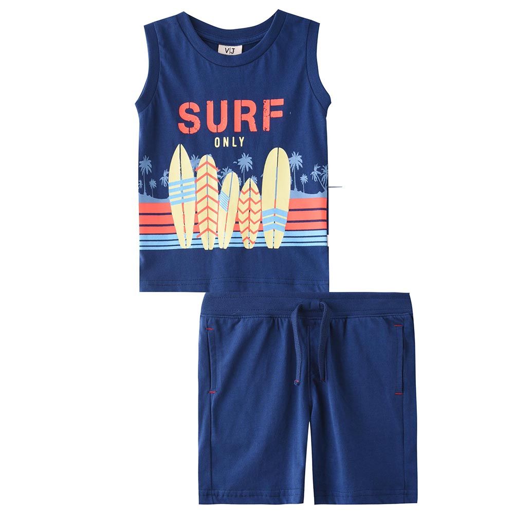 Victor and Jane - 2pc-Set - Baby Boy Surf Vest & Shorts Set - Dark Blue