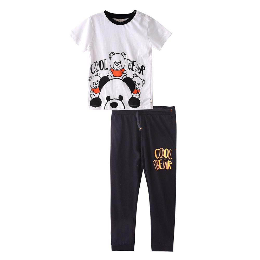 Victor and Jane - 2pc-Set - Baby Boy Cool Bear T-Shirt & Jogger Set - White/Black