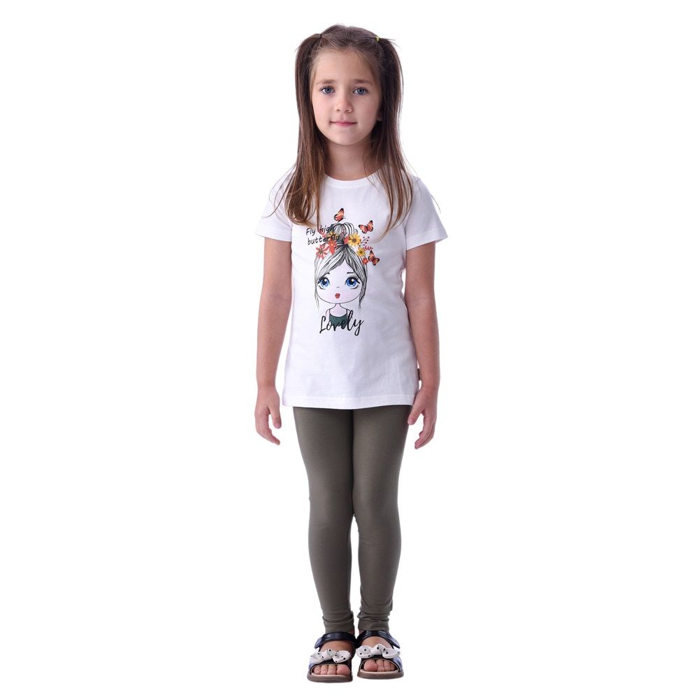 Victor and Jane - 2pc-Set - Girls Tee And Leggings - Off White/Olive