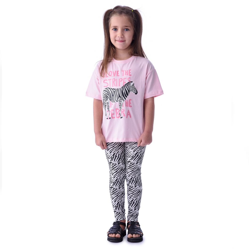 Victor and Jane - 2pc-Set - Tee And Leggings - Pink/Black