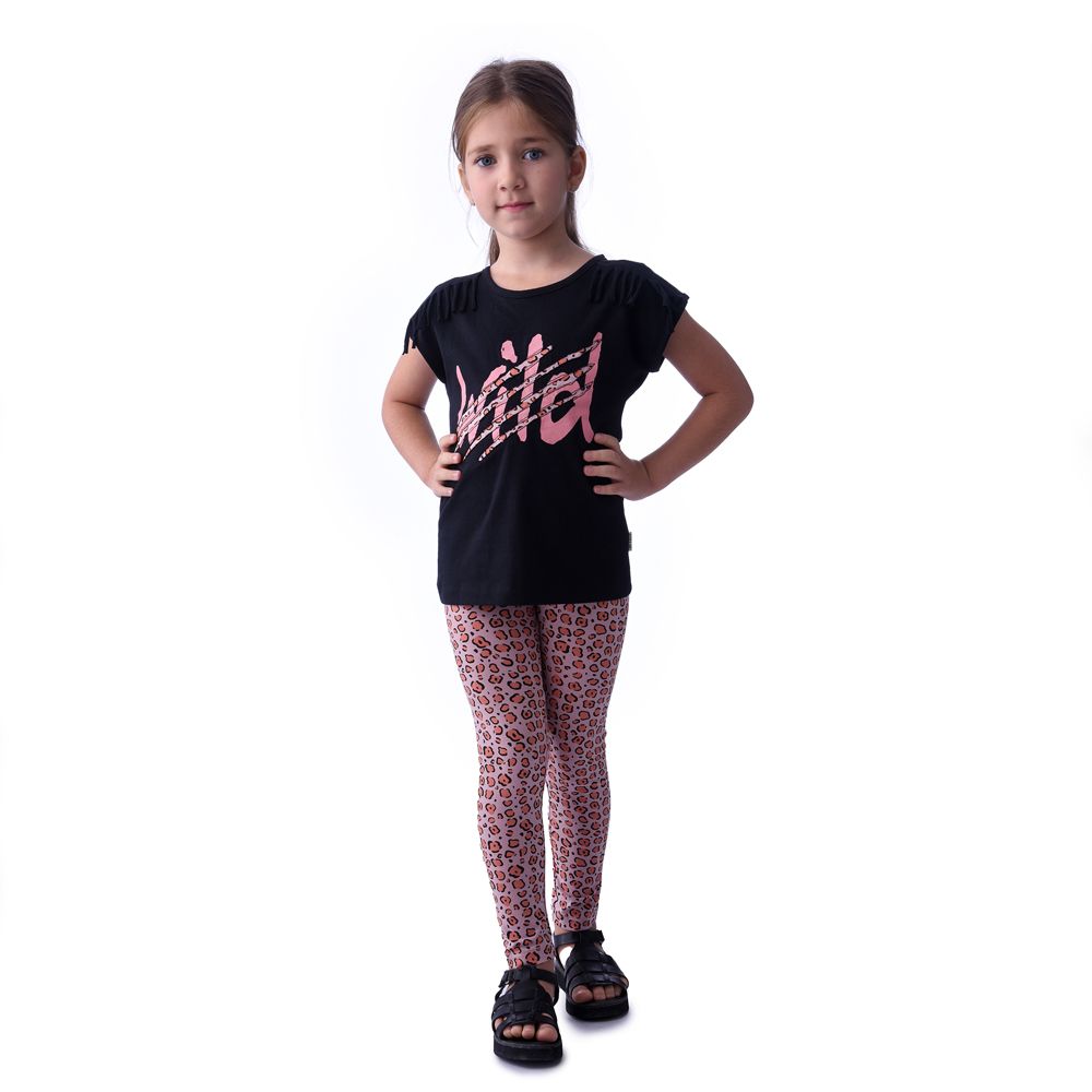 Victor and Jane - Girls’ Tee & Legging 2-Piece Set - Black & Pink