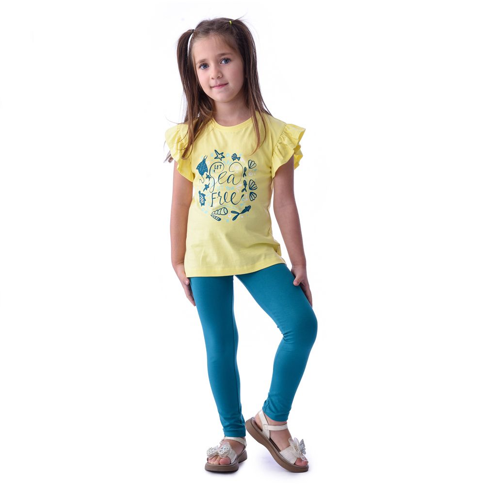 Victor and Jane - Girls’ Tee & Legging 2-Piece Set - Yellow & Green