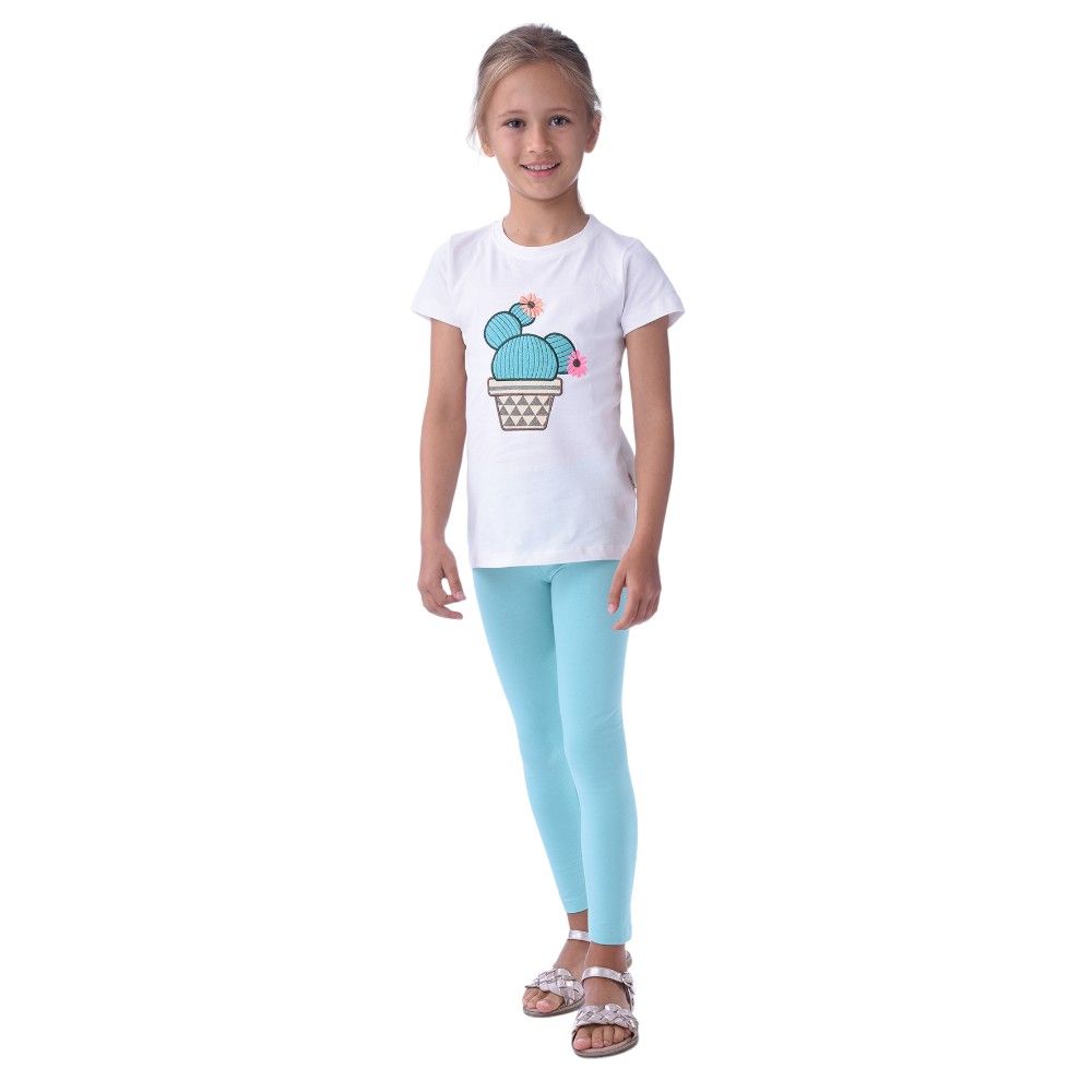 Victor and Jane - Girls’ Tee & Legging 2-Piece Set - Offwhite & Green