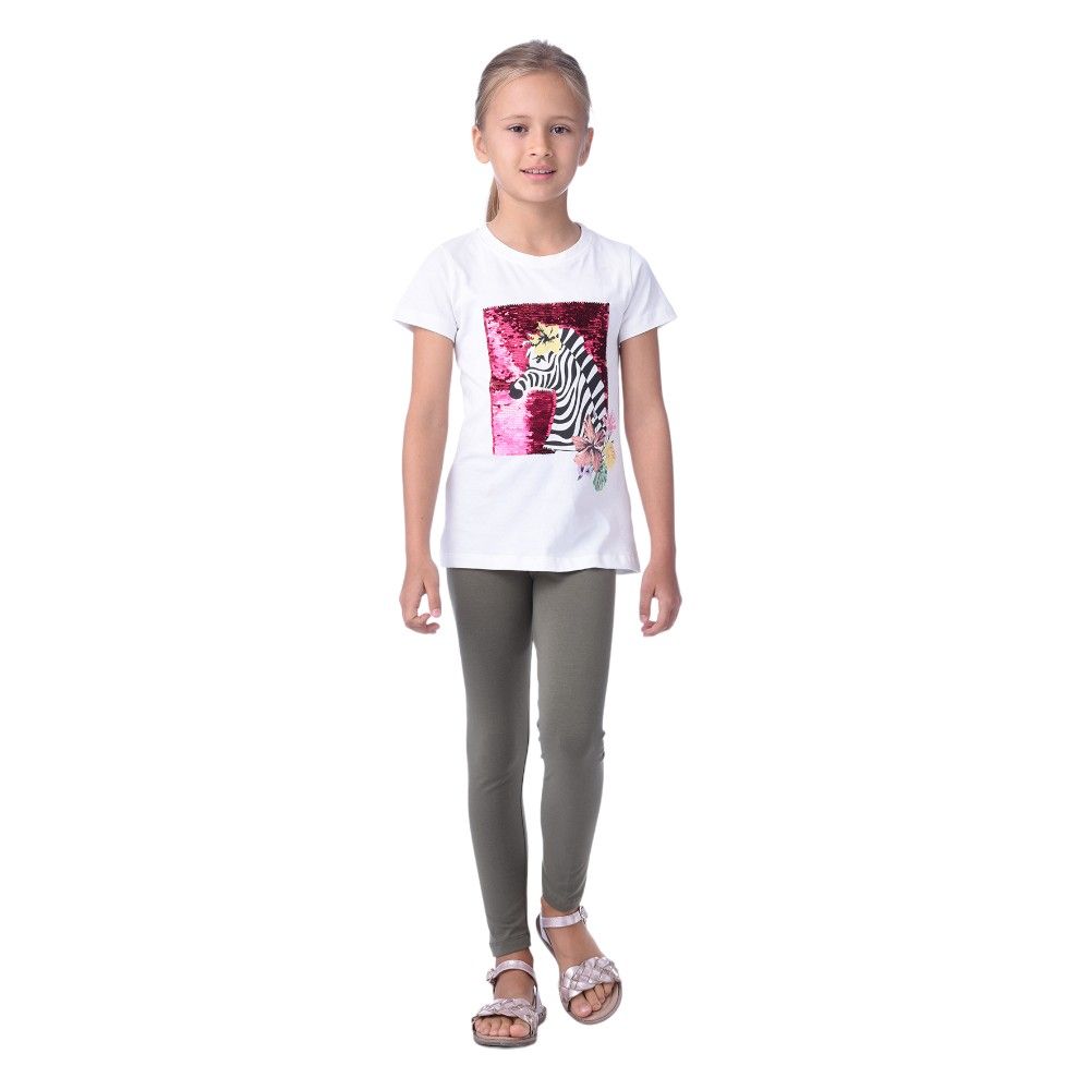 Victor and Jane - Girls’ Tee & Legging 2-Piece Set - Offwhite & Olive