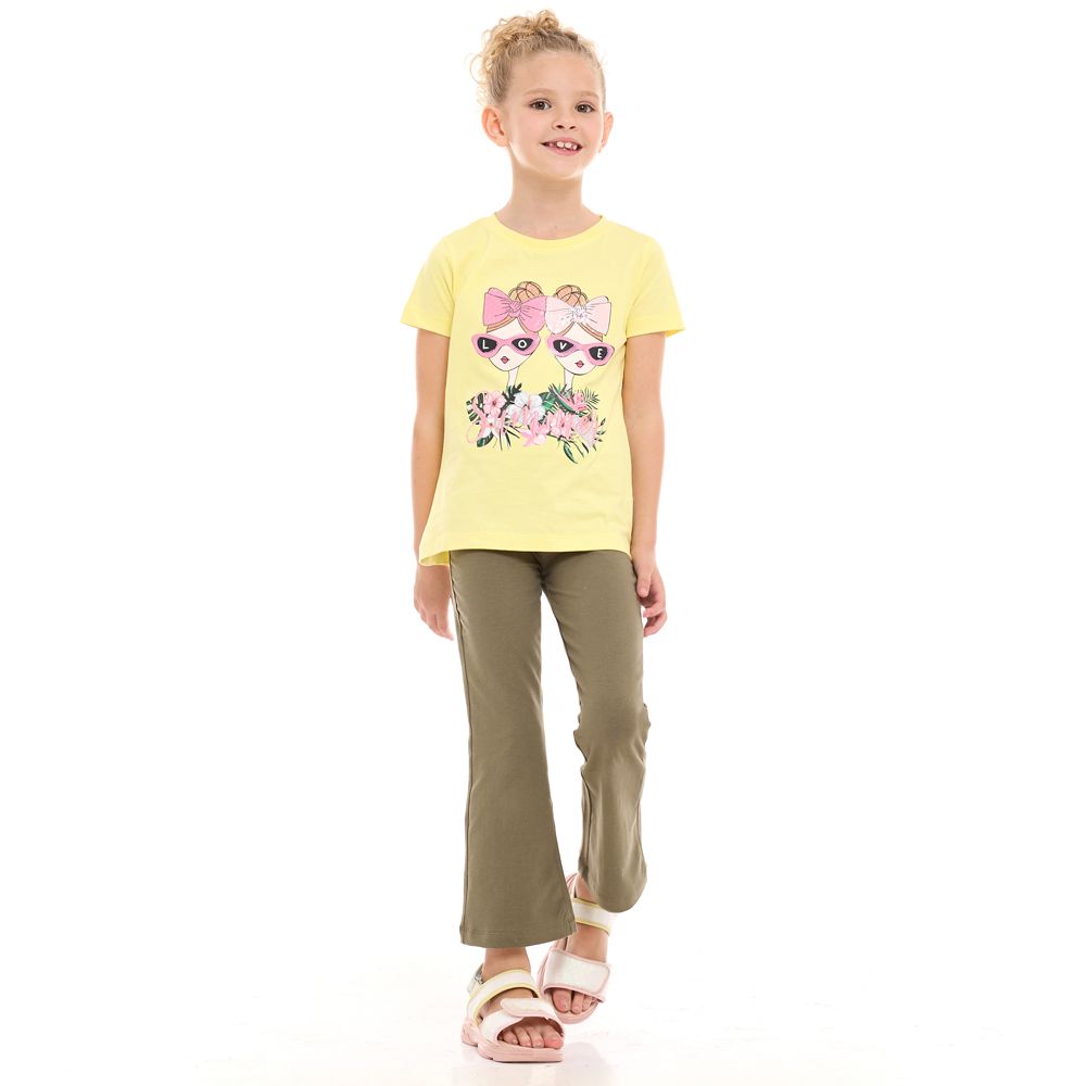 Victor and Jane - 2pc-Set - Girl's Tee And Flared Legging Outfit - Yellow/Grey