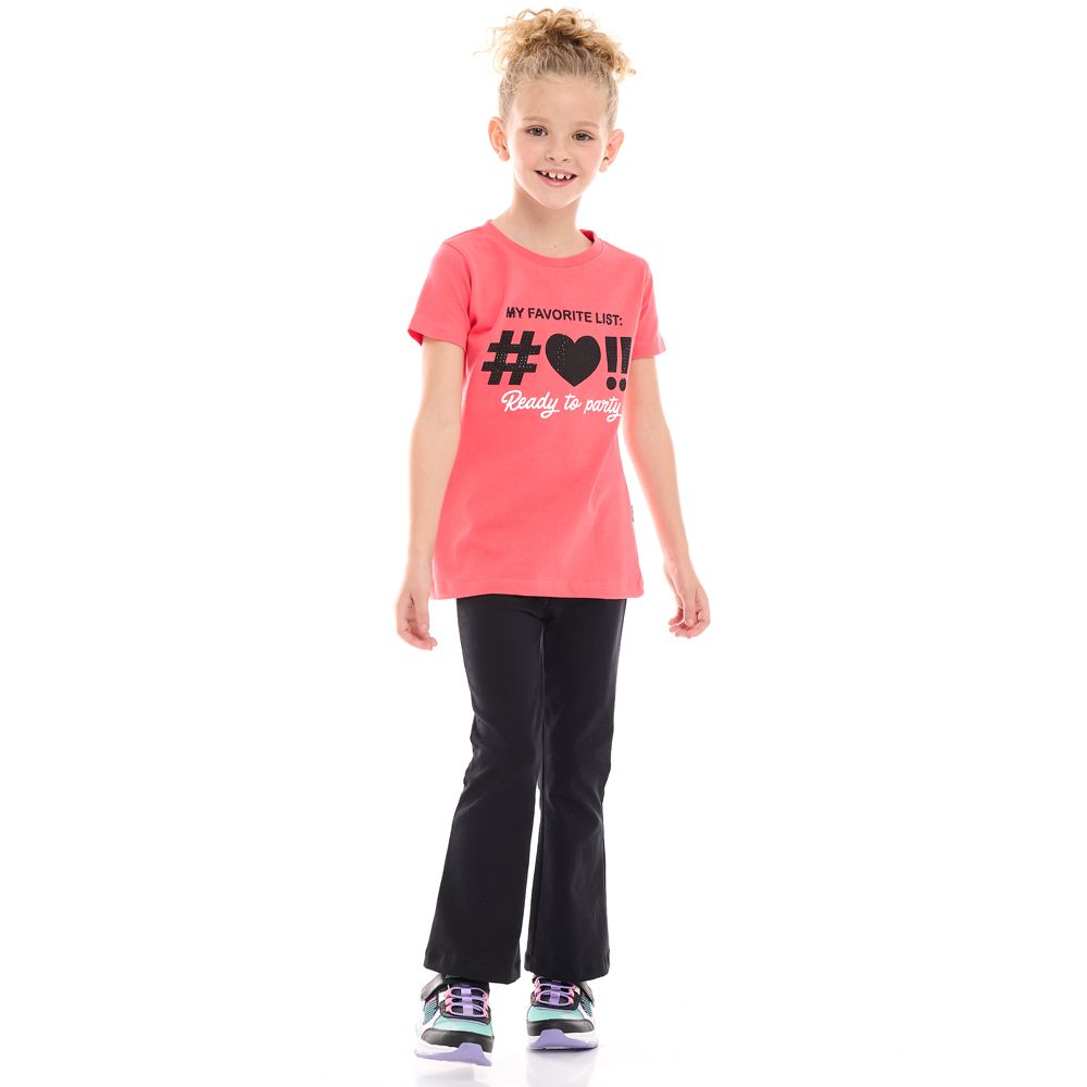 Victor and Jane - 2pc-Set - Girl's Tee And Flared Legging Outfit - Pink/Grey