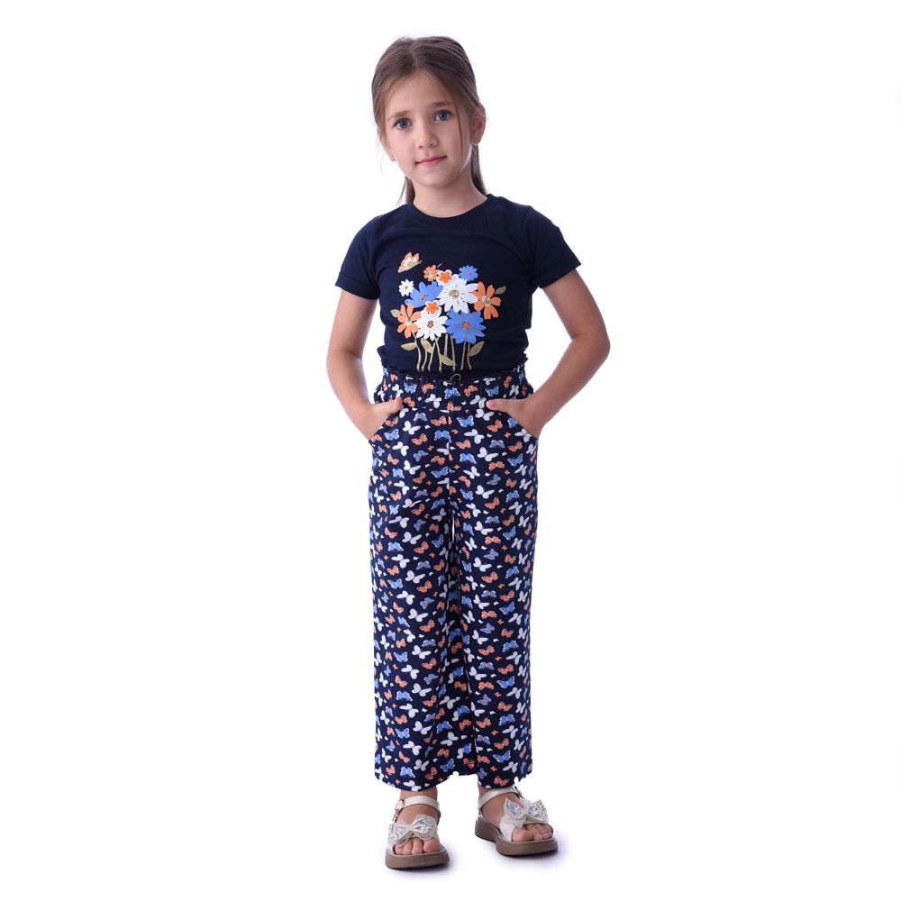 Victor and Jane - 2pc-Set - Girls T-Shirt And Straight Fit Pants - Blue