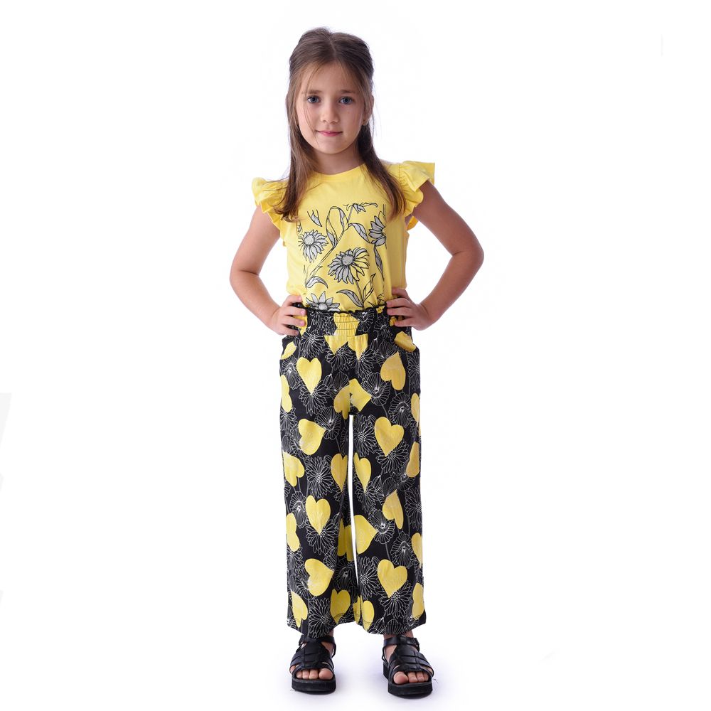 Victor and Jane - 2pc-Set - Girls Sleeveless Tee And Straight Pants - Yellow/Black