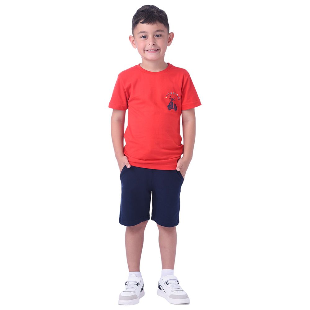 Victor and Jane - 2pc-Set - Lets Go Ride T-shirt & Shorts - Red/Navy