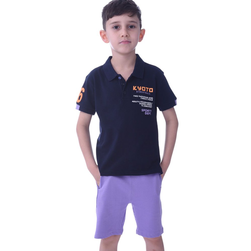 Victor and Jane - Boy's 2pc-Set - T-shirt & Shorts - Lilac/Navy