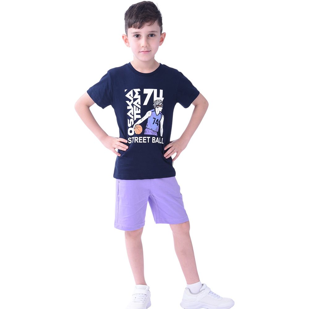 Victor and Jane - 2pc-Set - Street Ball T-shirt & Shorts - Lilac/Navy