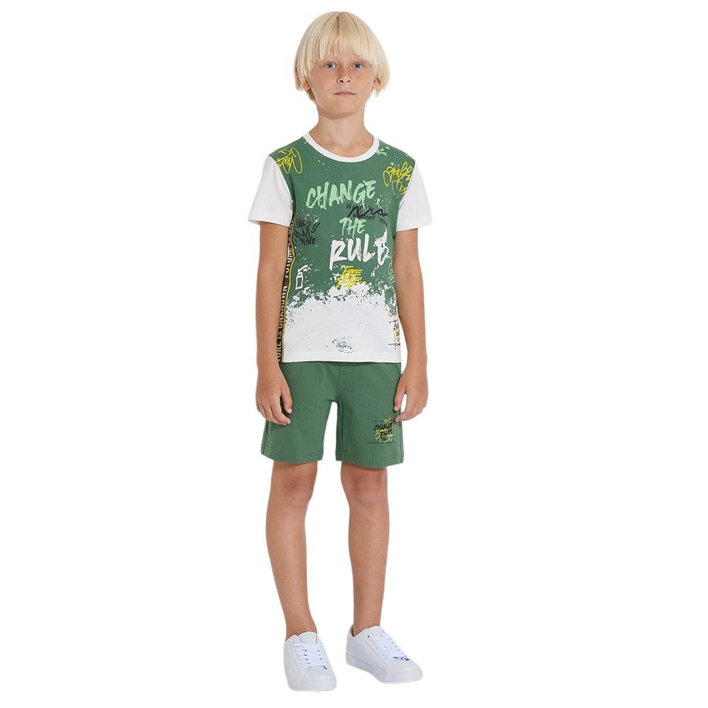 Victor and Jane - Boys' T-Shirt & Shorts Set - White & Dark Green