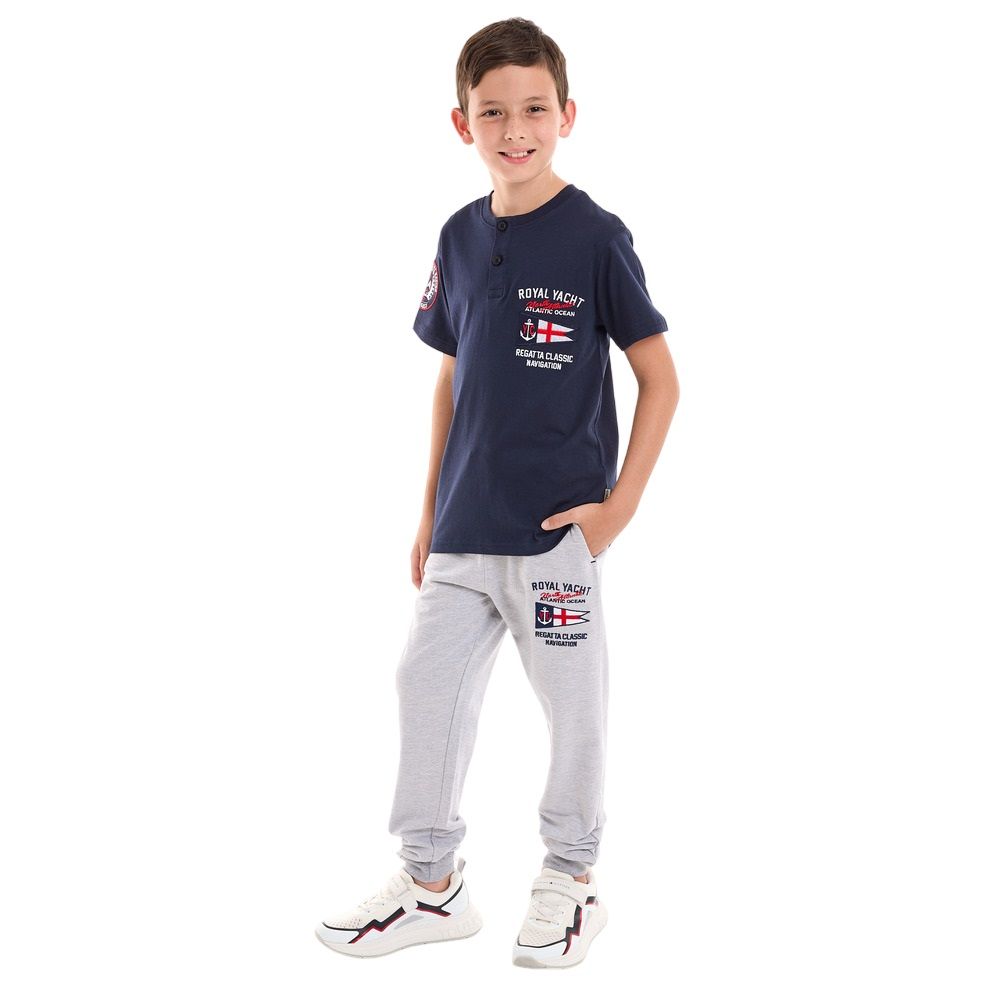 Victor and Jane - 2pc-Set - Boys Cotton T-Shirt And Joggers - Navy/Grey