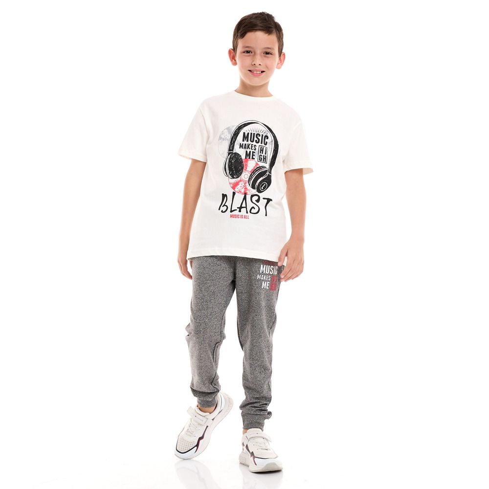 Victor and Jane - 2pc- Set - Boys' T-Shirt And Jogger - Off White/Black