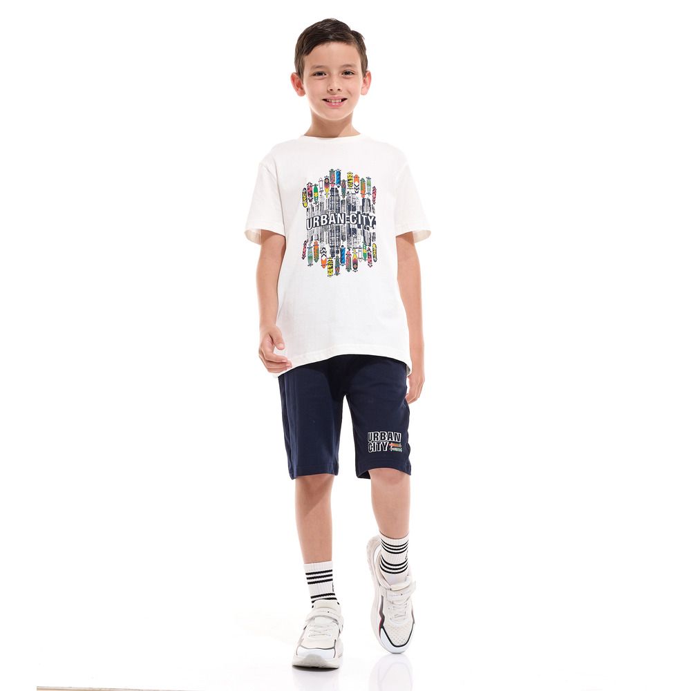 Victor and Jane - 2pc-Set - Boys T-Shirt And Shorts - Off White/Navy