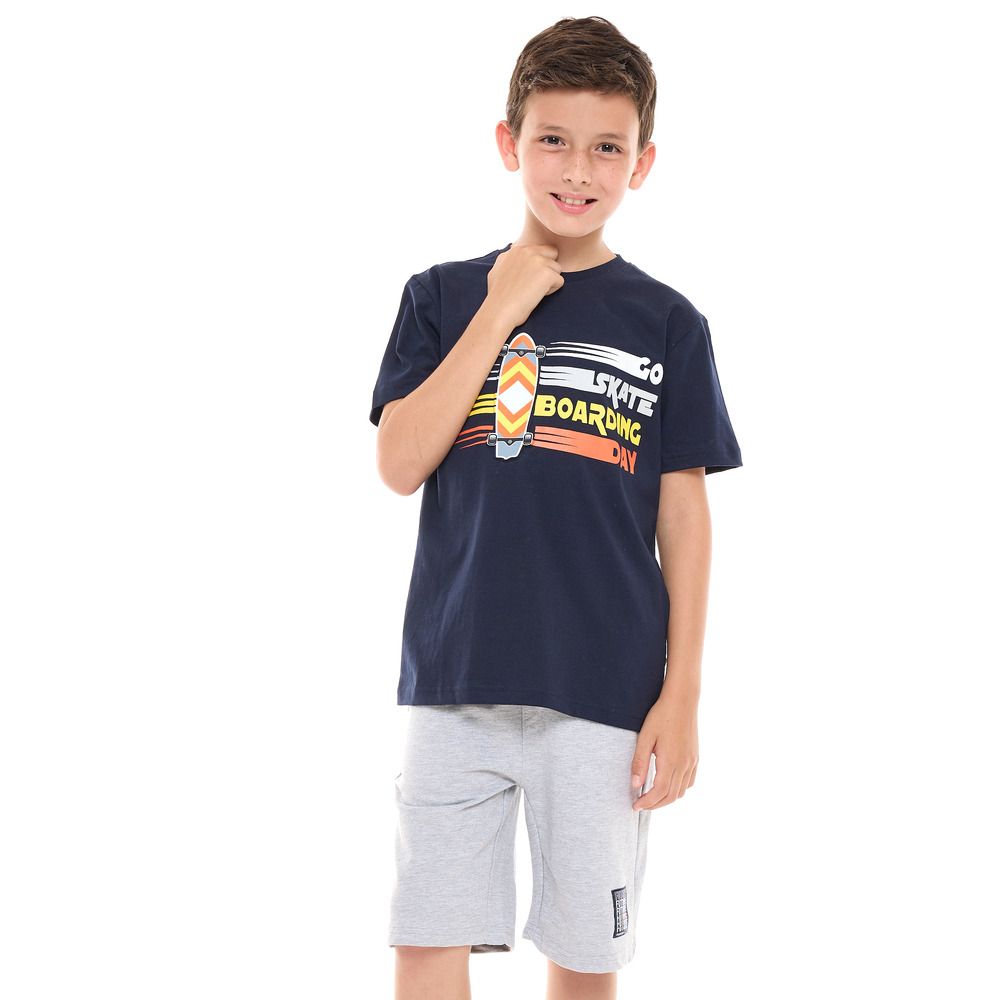 Victor and Jane - 2pc-Set - Boy's T-Shirt And Shorts - Navy/Grey