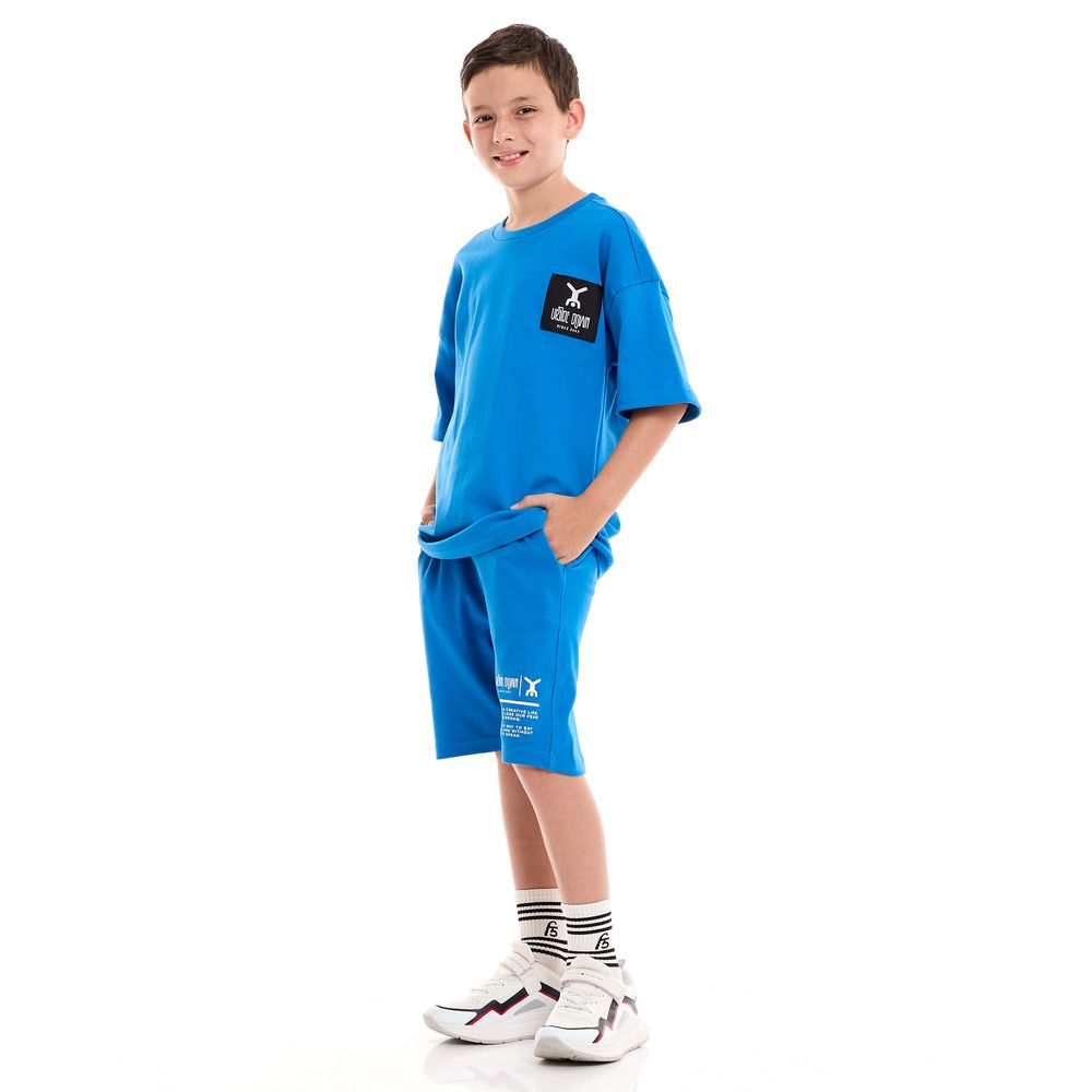 Victor and Jane - 2pc-Set - Boy's Comfy T-Shirt And Shorts - Blue