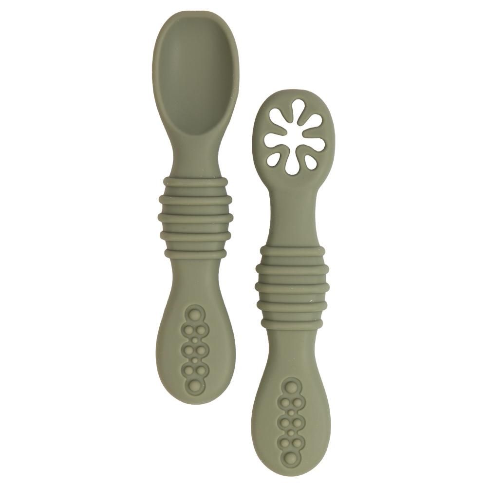 Babies Basic - First Stage Training Silicone Spoon With Masher - Bottle Green