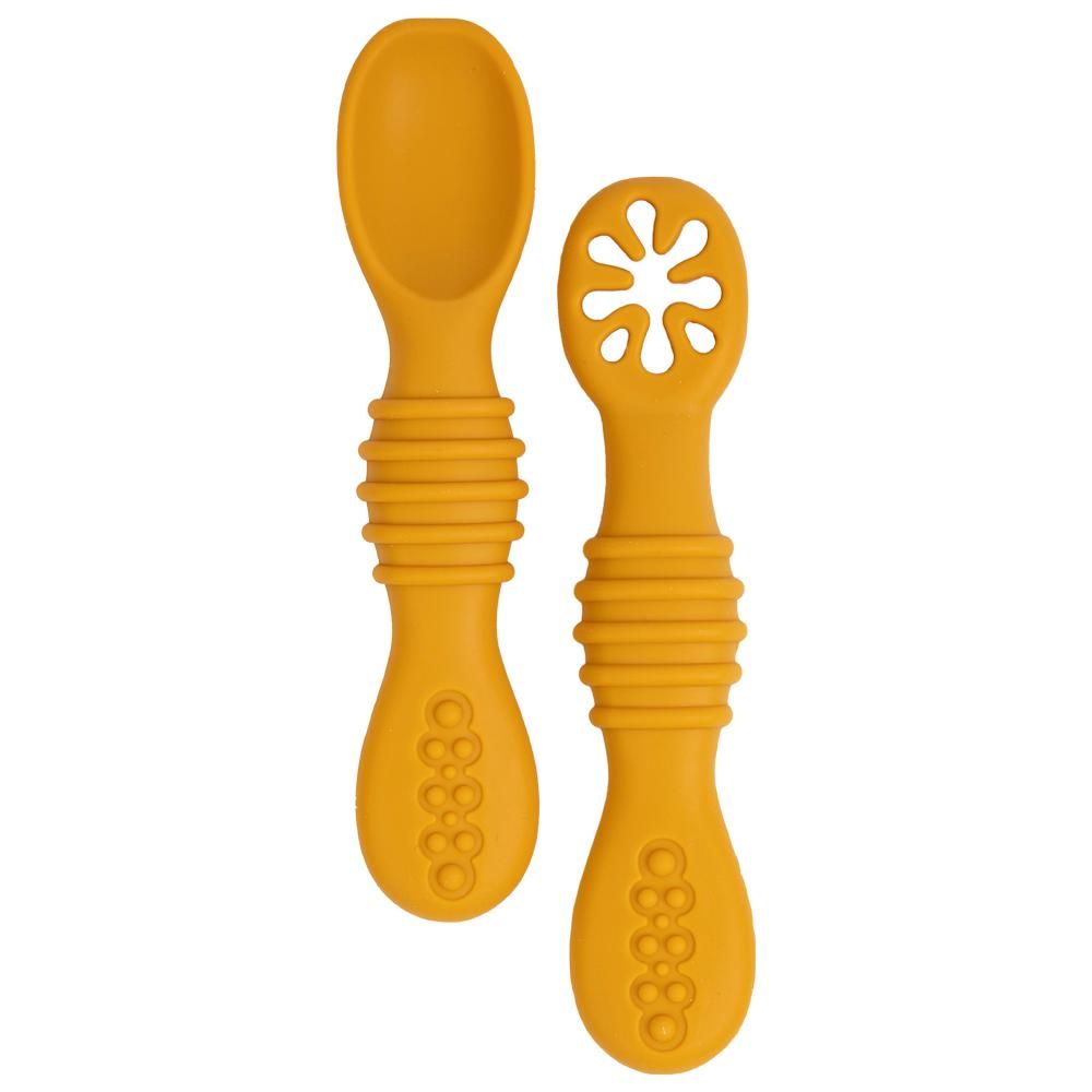 Babies Basic - First Stage Silicone Training Spoon With Masher - Yellow