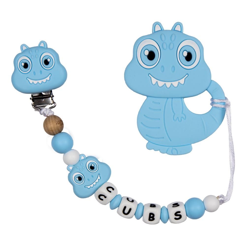 Babies Basic - Customized Pacifier Clip - Dino - Blue