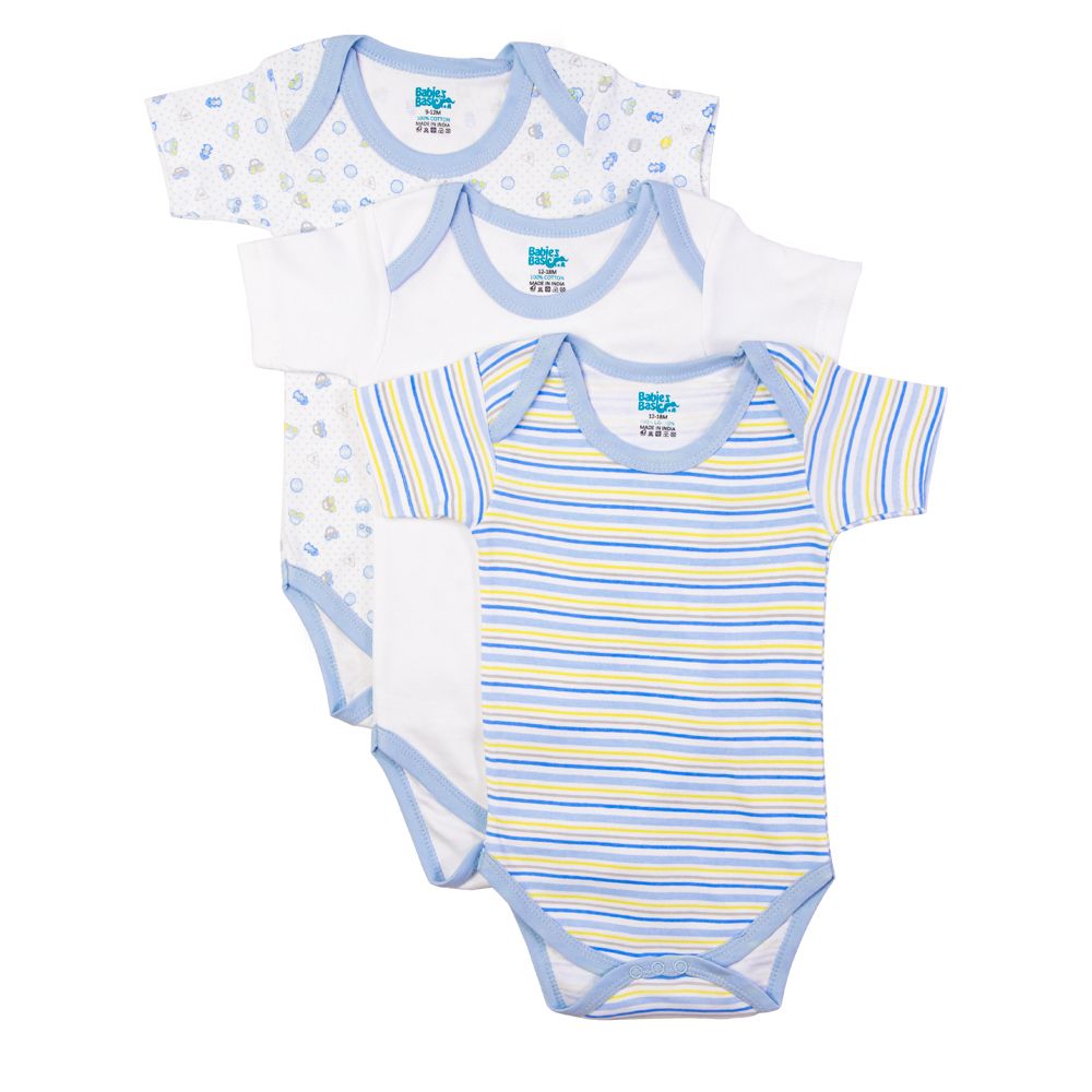 Babies Basic - 3pc-Set - Boys Printed Cotton Romper