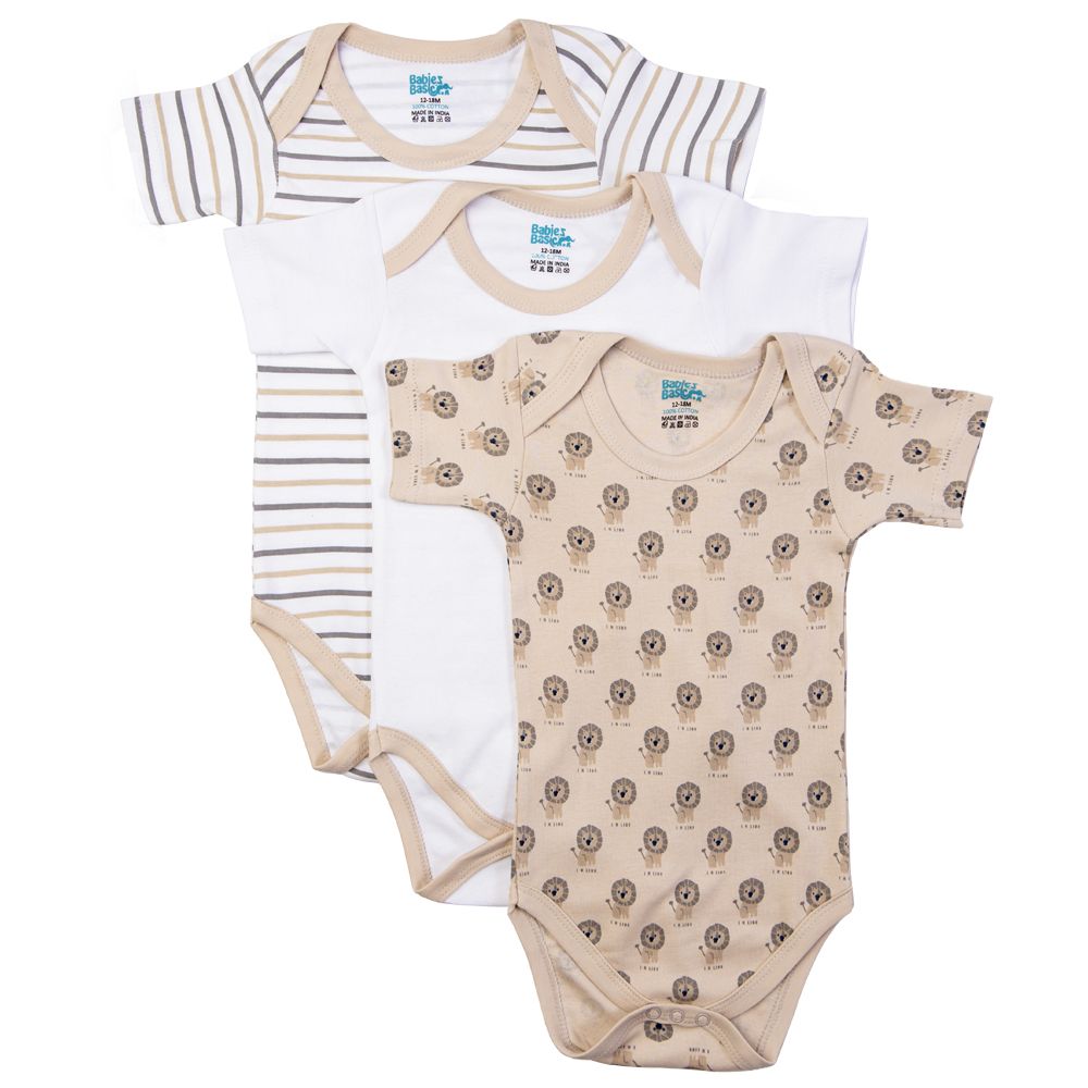 Babies Basic - 3pc-Set - Printed Cotton Romper